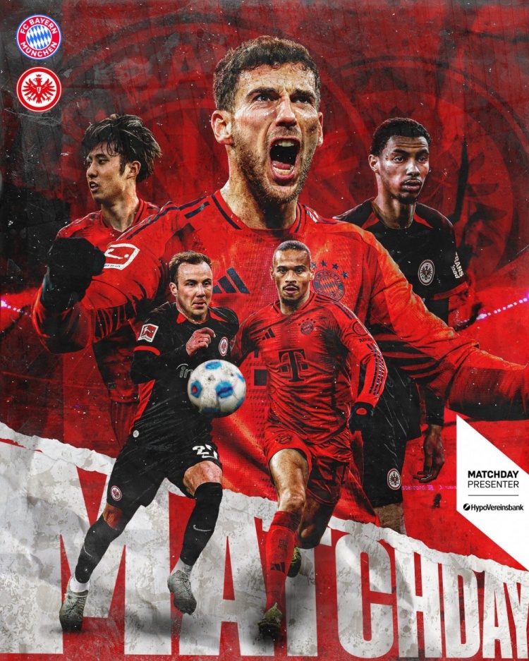 拜仁發(fā)布對(duì)陣法蘭克福海報(bào)：格雷茨卡、薩內(nèi)、伊藤洋輝出鏡