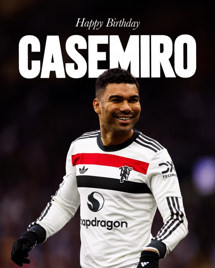 曼聯(lián)祝卡塞米羅33歲生日快樂，球員加盟至今出戰(zhàn)109場15球9助