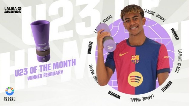 單場(chǎng)成功過(guò)人次數(shù)破梅西紀(jì)錄！亞馬爾獲2月西甲最佳U23球員