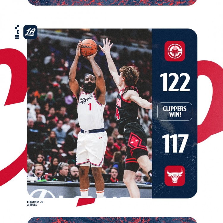 砍30分6助&關鍵三分殺死比賽！快船官方贏球海報封面人物：哈登