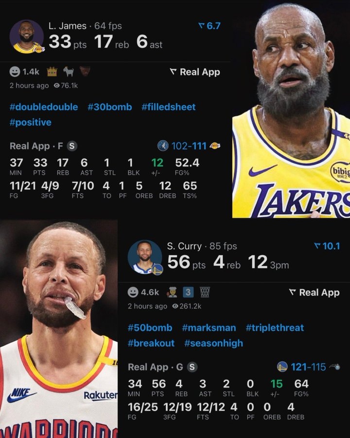 一個(gè)56分12記三分一個(gè)33+17+6！美媒曬詹庫老年P(guān)圖：今夕是何年？