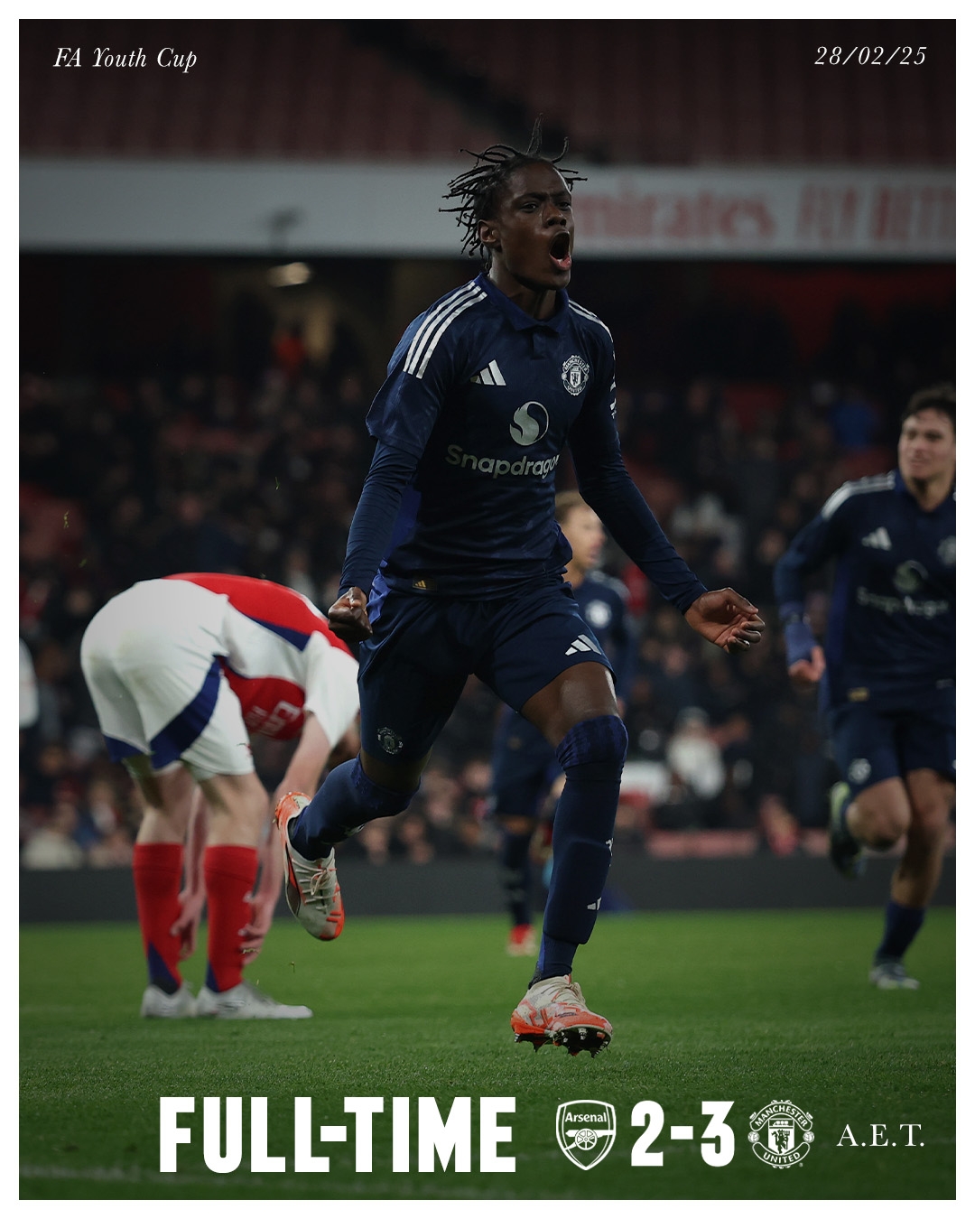 U18攻陷酋長(zhǎng)球場(chǎng)！曼聯(lián)U18加時(shí)3-2淘汰阿森納 晉級(jí)青年足總杯4強(qiáng)