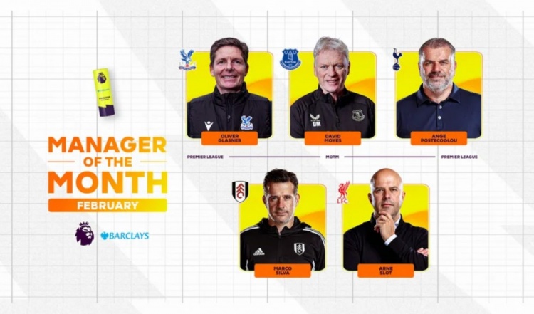 英超2月最佳教練候選：莫耶斯、斯洛特、波斯特科格魯在列