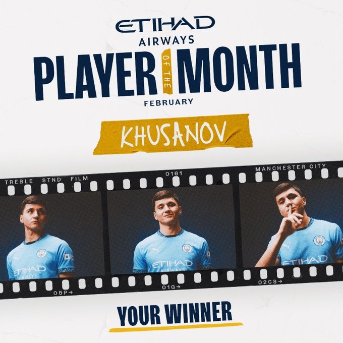 即插即用！官方：胡桑諾夫當(dāng)選曼城2月最佳球員