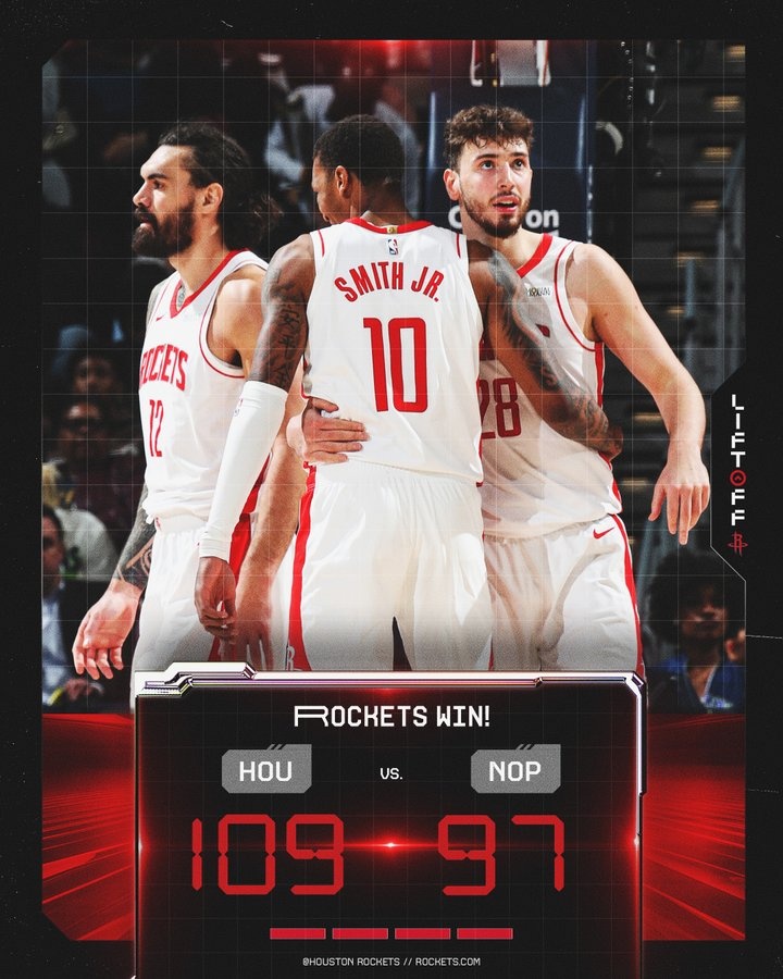 火箭官方曬贏球海報：申京、亞當斯、小賈巴里一起登上封面