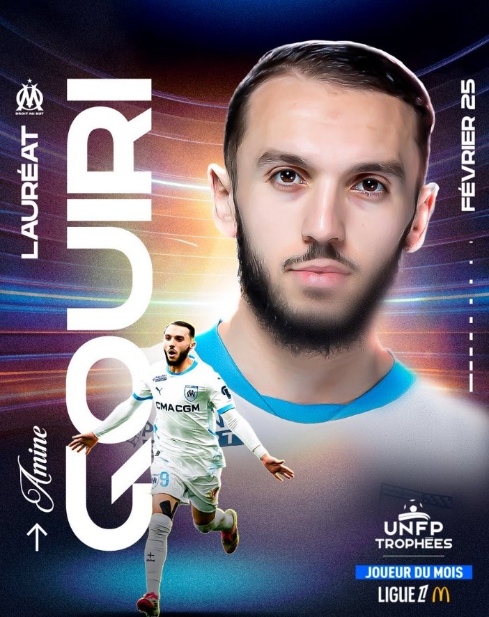 4場(chǎng)2球3助攻，法甲官方：馬賽冬窗新援古伊里當(dāng)選2月最佳球員