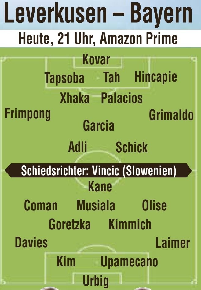 圖片報預測藥廠vs拜仁首發(fā)：二門科瓦爾PK烏爾比希，?？藙P恩對決