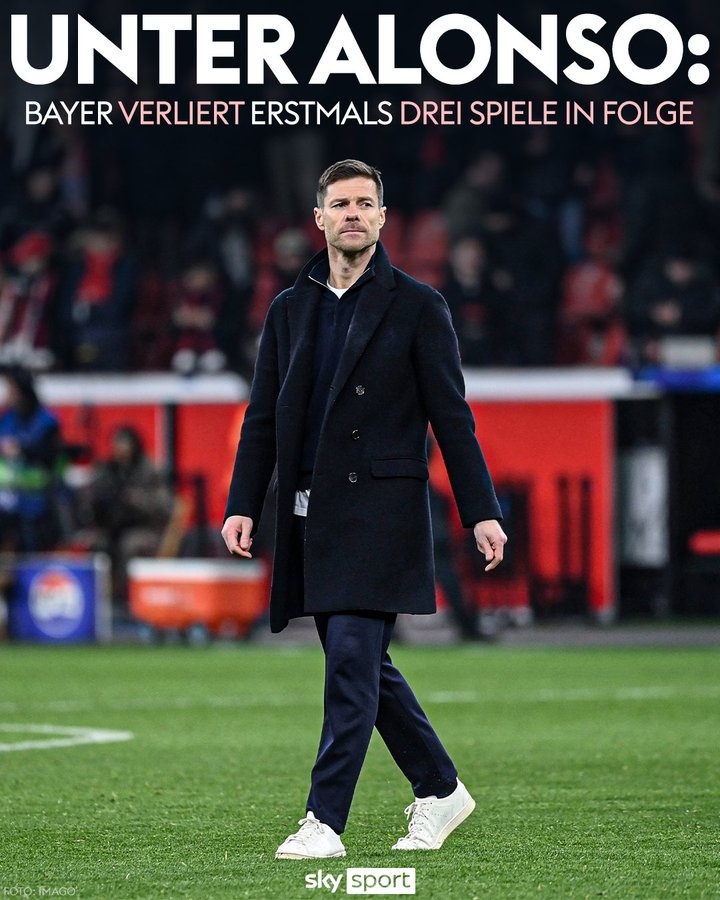 勒沃庫森遭遇三連敗，是2022年10月阿隆索上任以后首次