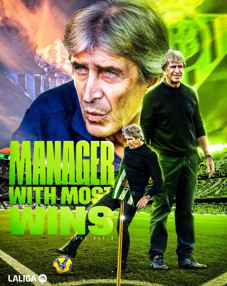 佩萊格里尼率貝蒂斯在西甲取得79勝，成為隊史西甲勝場數(shù)最多主帥