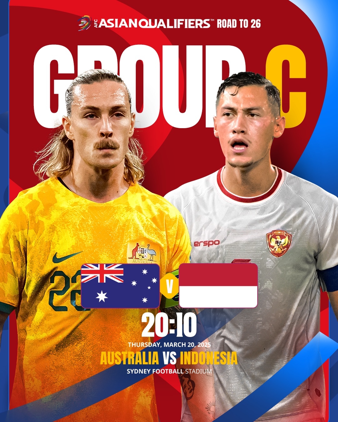 國足同組!澳大利亞vs印尼首發(fā)：印尼先發(fā)10名歸化 古德溫蒂格替補