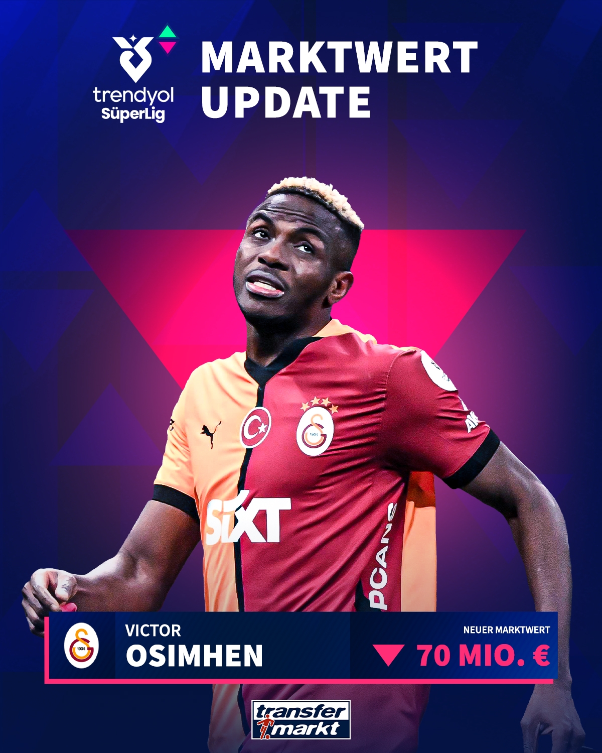 已跌3000萬?德轉(zhuǎn)官方：未轉(zhuǎn)會頂級聯(lián)賽，奧斯梅恩身價跌至7000萬