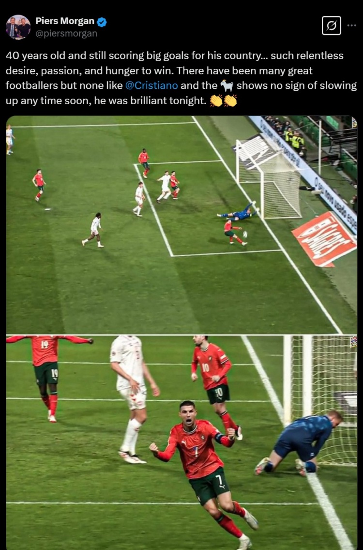 摩根叒稱贊C羅：40歲了還如此渴望勝利，沒(méi)有球員能做到GOAT這樣