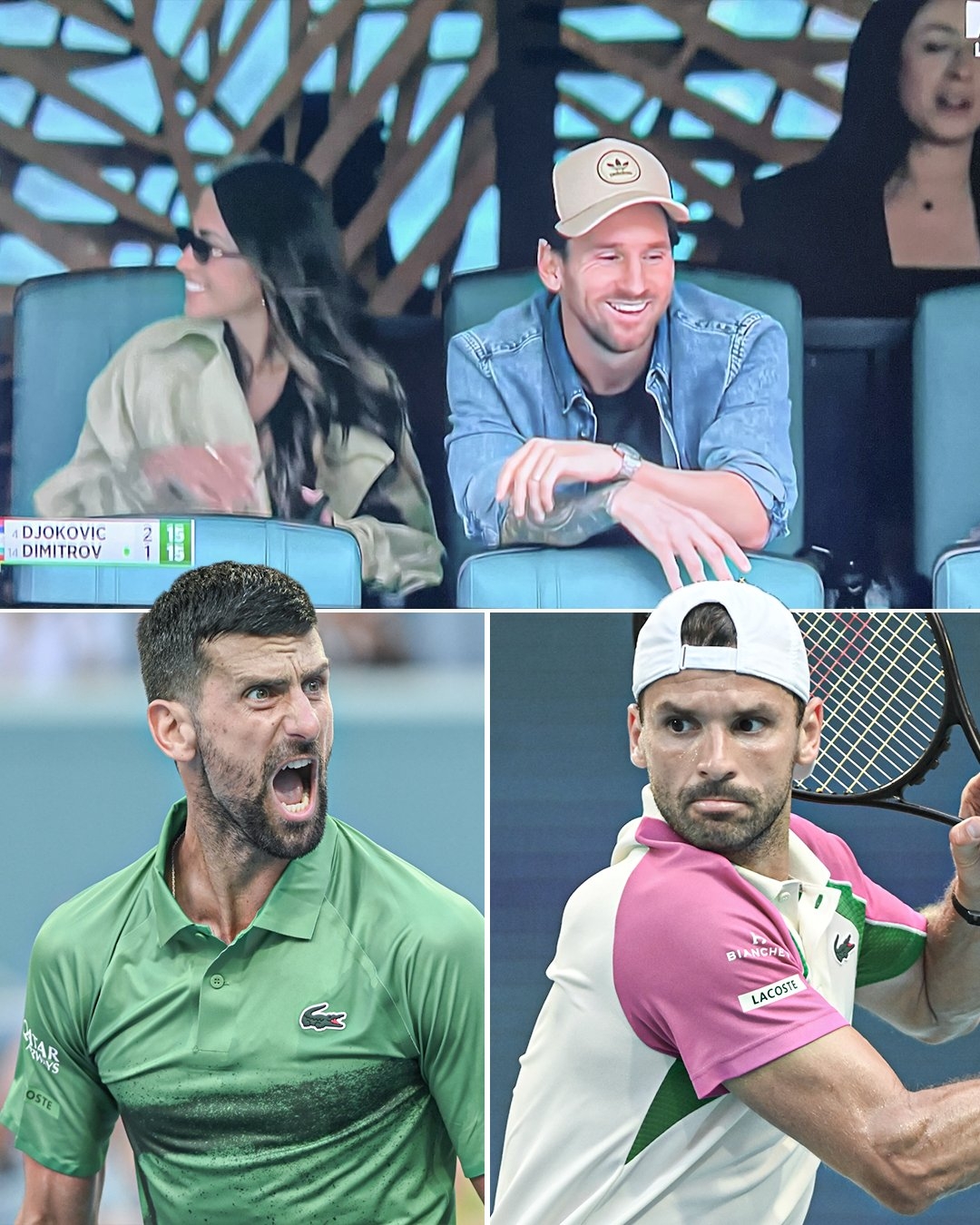 邁阿密網(wǎng)球大師賽半決賽德約對陣迪米特洛夫，梅西現(xiàn)場觀戰(zhàn)