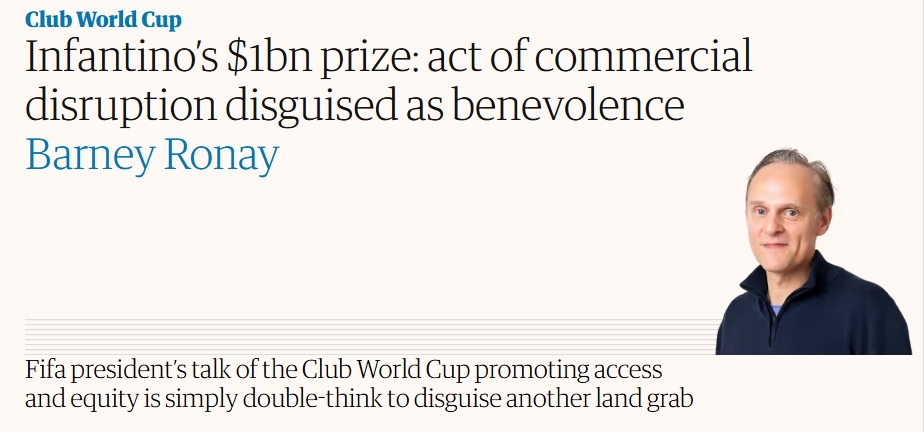 總獎(jiǎng)金10億刀?記者抨擊世俱杯：扭曲各國(guó)聯(lián)賽生態(tài)；破壞財(cái)政規(guī)則