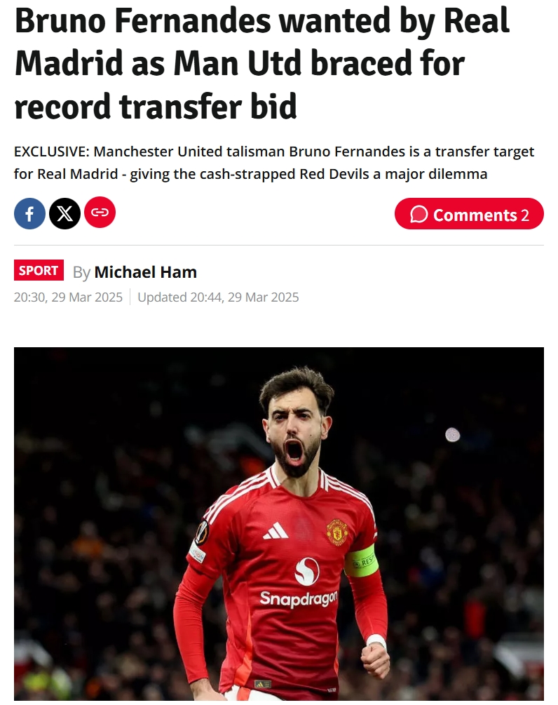 賣隊(duì)長？星報(bào)獨(dú)家：皇馬考慮9000萬英鎊挖角B費(fèi)，已多次現(xiàn)場考察