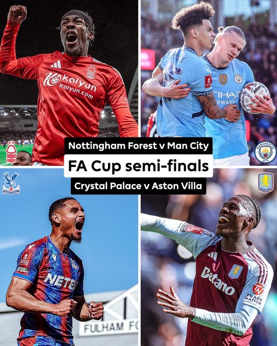 足總杯4強對陣出爐：曼城vs諾丁漢森林，水晶宮vs維拉