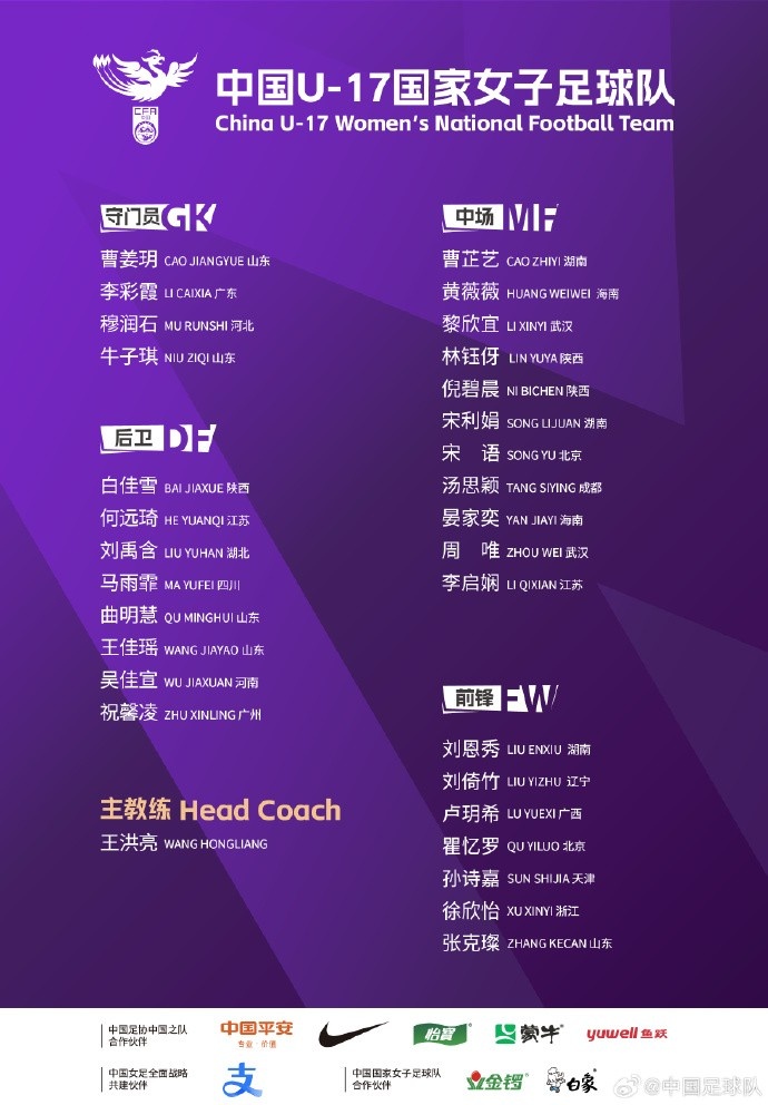 U17女足30人將在蘇州集訓(xùn)備戰(zhàn)世界杯，姜寧、朱挺擔(dān)任訓(xùn)練員